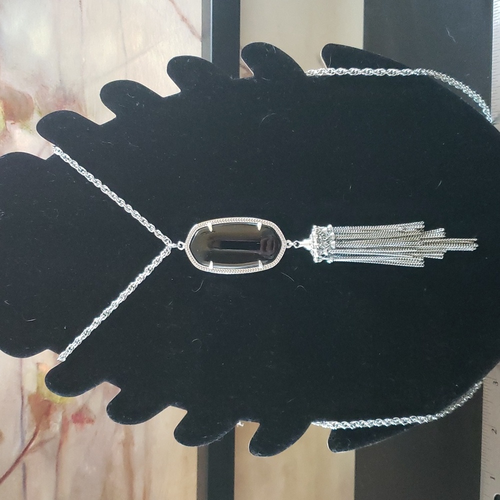 Kendra Scott; Rayne Tassel Necklace; Silver tone with black stone
